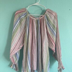 Tommy Bahama Pink and Blue Ruffled 3/4 Sleeve Blouse